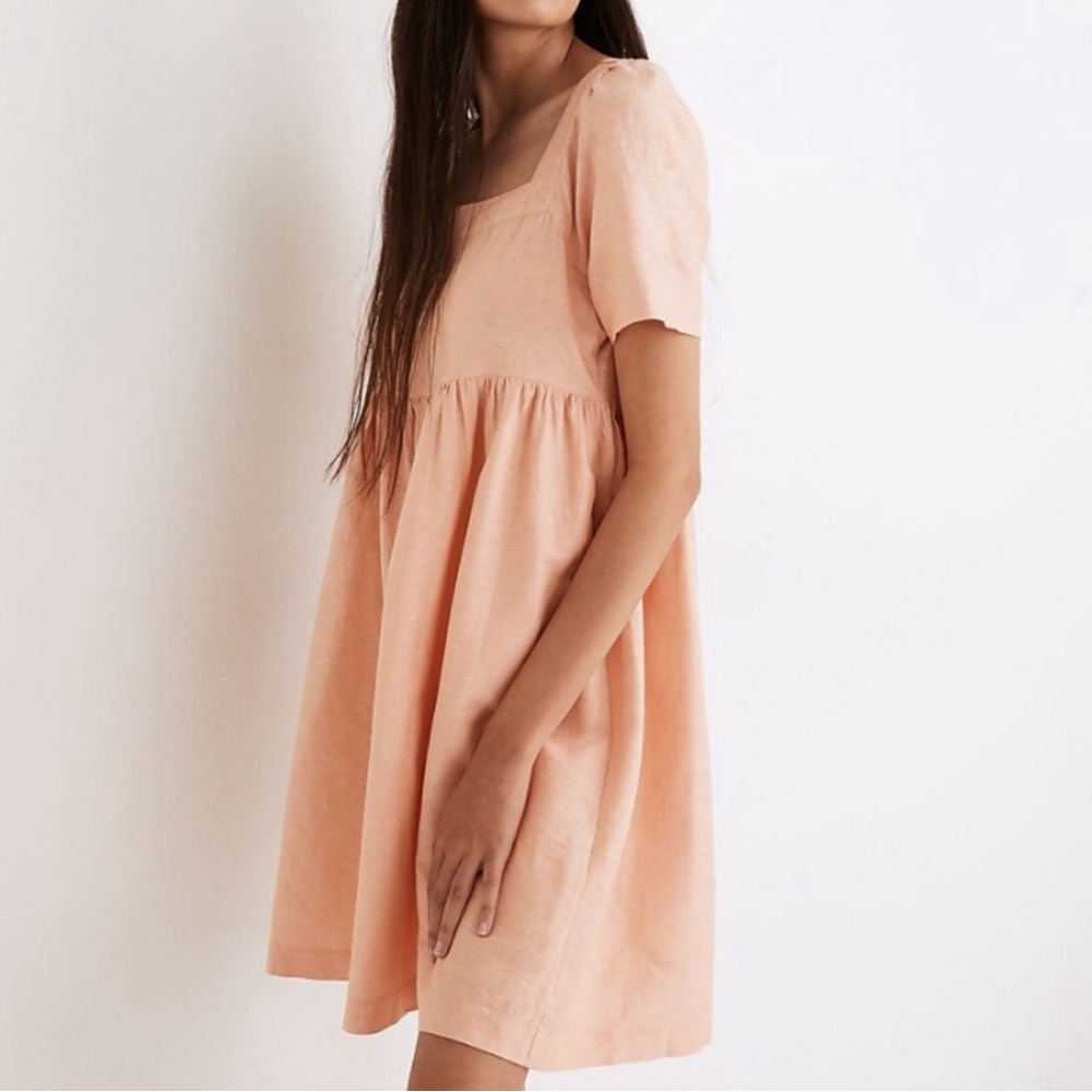 Madewell Peach Linen Dress Size M- Lightweight Sleeveless Midi for Summer/Casual